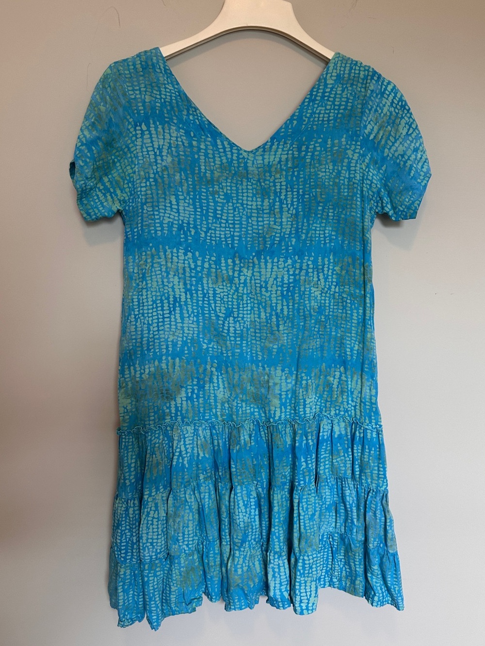 Maggie B. Turquoise Mini V-Neck Dress with Ruffle